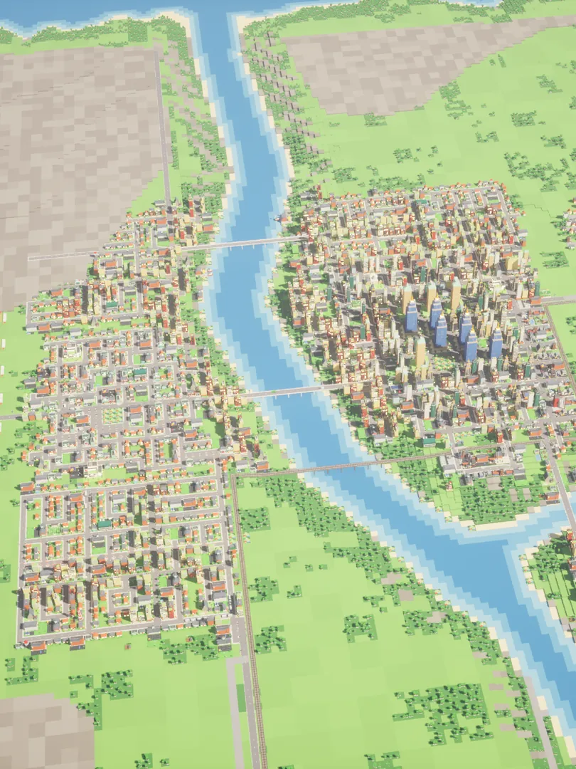 A region from high above: a river winding through green land, towns grown on both banks, bridges between them.