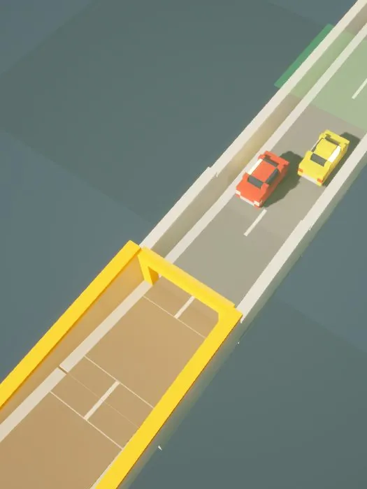 The underground view: cars driving up a road tunnel towards its gold-edged entrance, the streets above faded to a map.