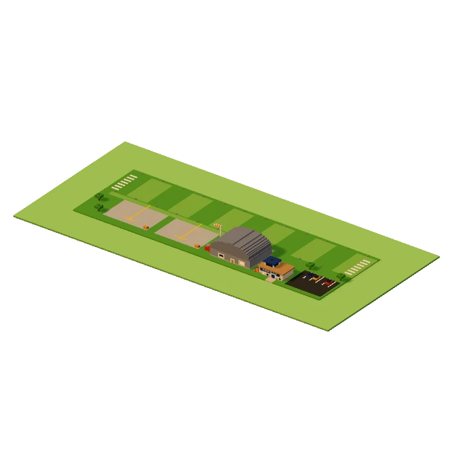 Grass airfield: the voxel model from the game, standing on a little tile.