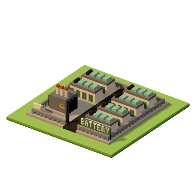 Battery storage: the voxel model from the game, standing on a little tile.