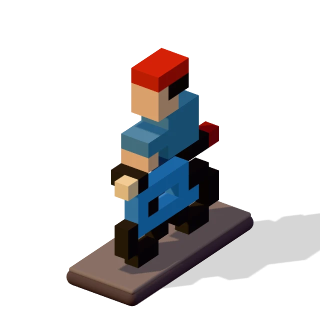 Cyclist: the voxel model from the game, standing on a little tile.