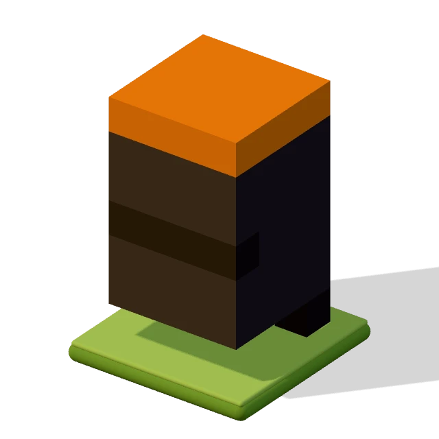 Wheelie bin: the voxel model from the game, standing on a little tile.