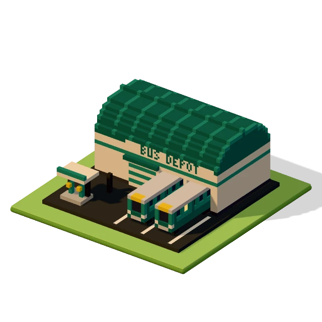 Bus depot: the voxel model from the game, standing on a little tile.
