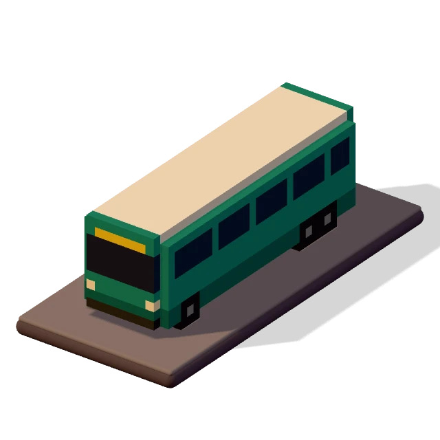 Bus: the voxel model from the game, standing on a little tile.