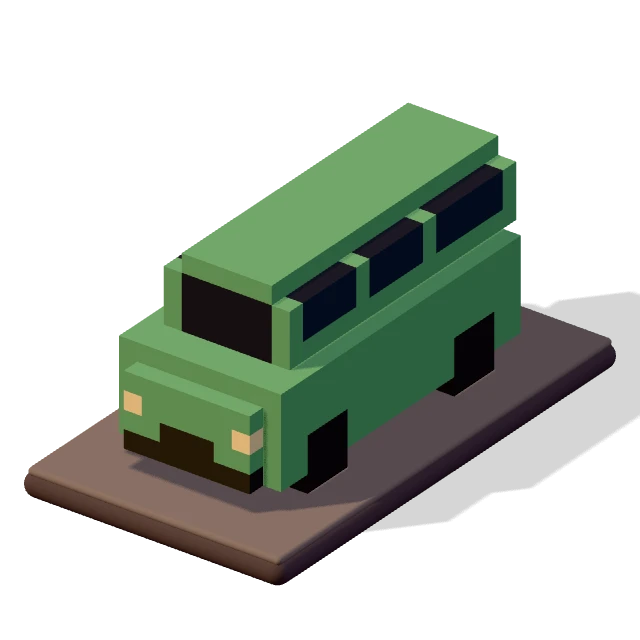 People carrier: the voxel model from the game, standing on a little tile.