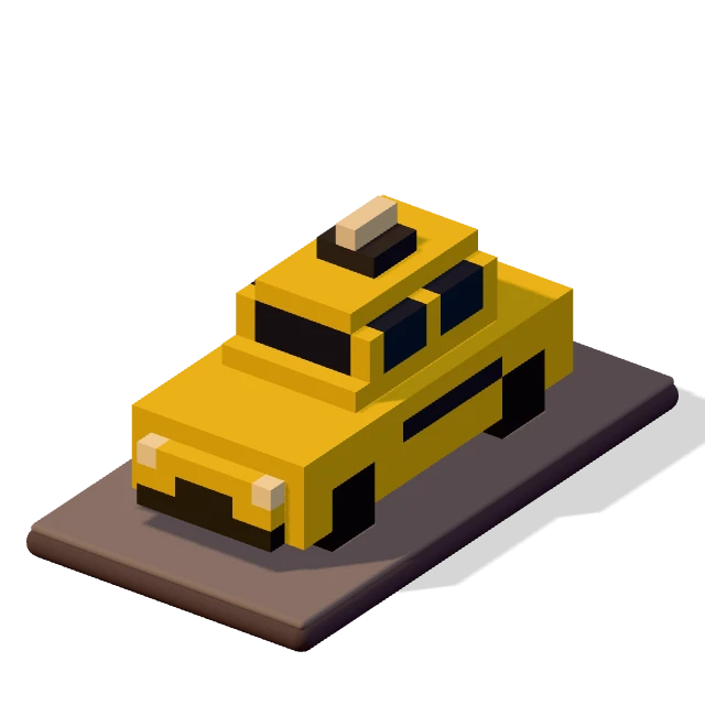 Taxi: the voxel model from the game, standing on a little tile.