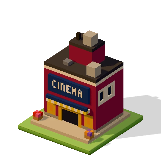 Picture house: the voxel model from the game, standing on a little tile.