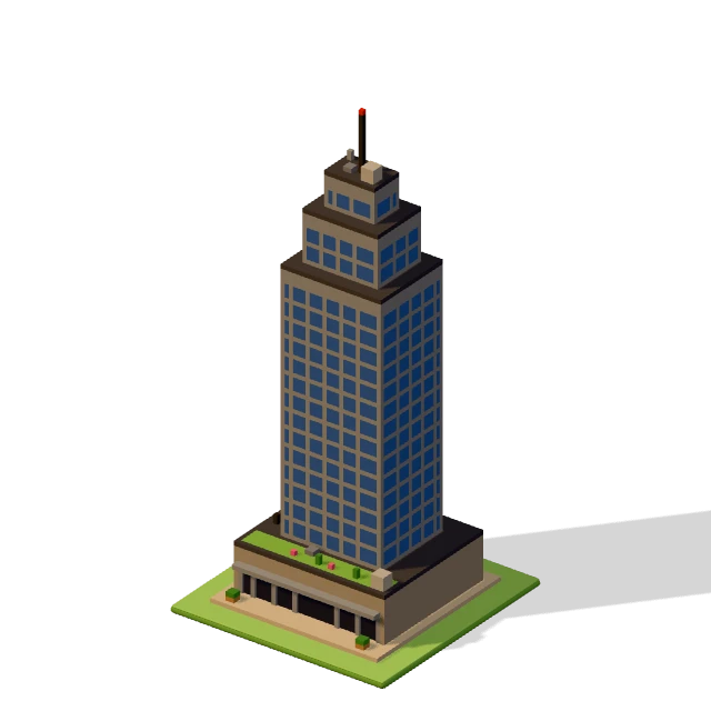 Office podium: the voxel model from the game, standing on a little tile.