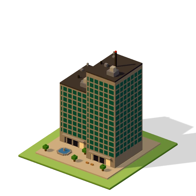 Office pair: the voxel model from the game, standing on a little tile.