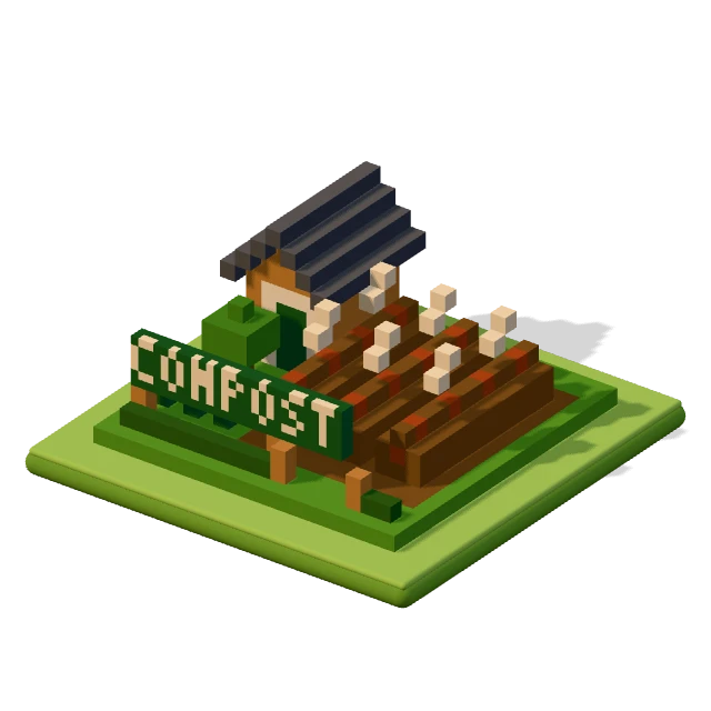 Compost yard: the voxel model from the game, standing on a little tile.