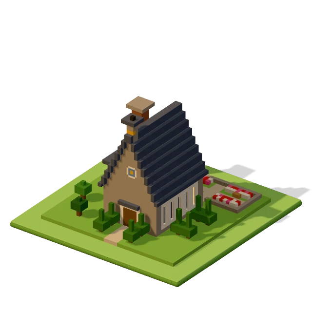 Crematorium: the voxel model from the game, standing on a little tile.