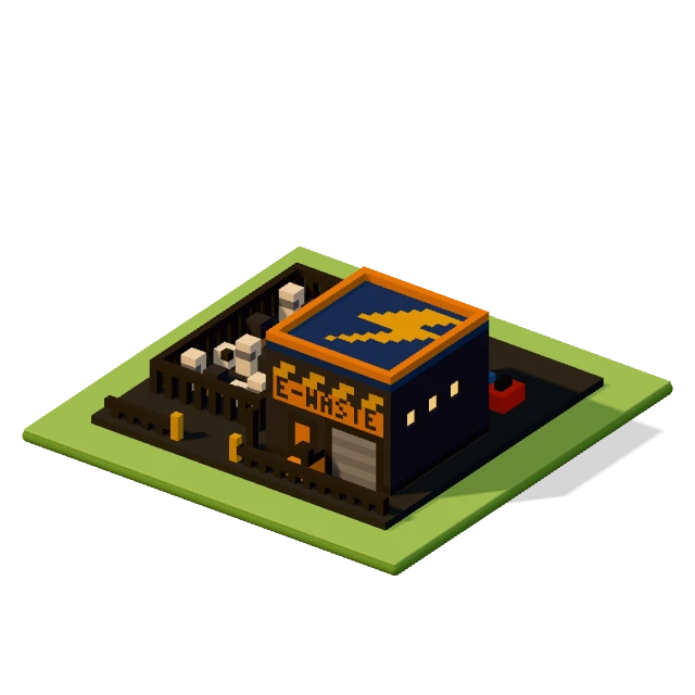 E-waste centre: the voxel model from the game, standing on a little tile.