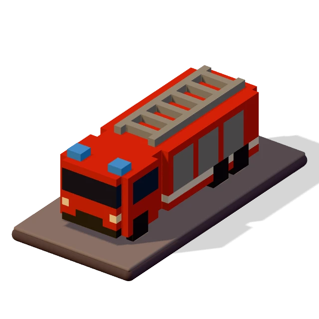 Fire engine: the voxel model from the game, standing on a little tile.
