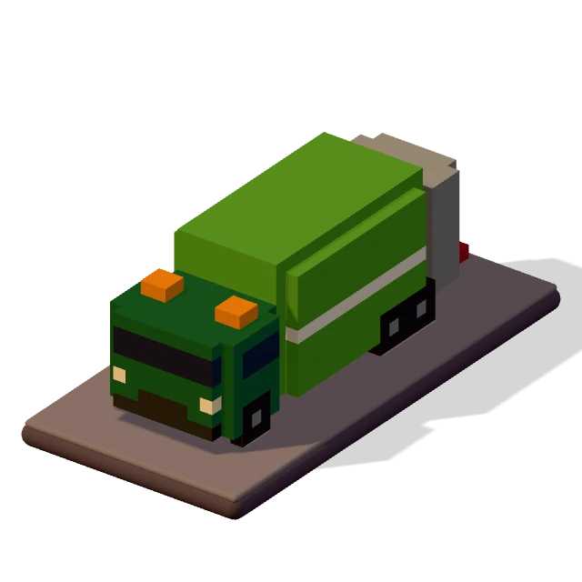 Bin lorry: the voxel model from the game, standing on a little tile.