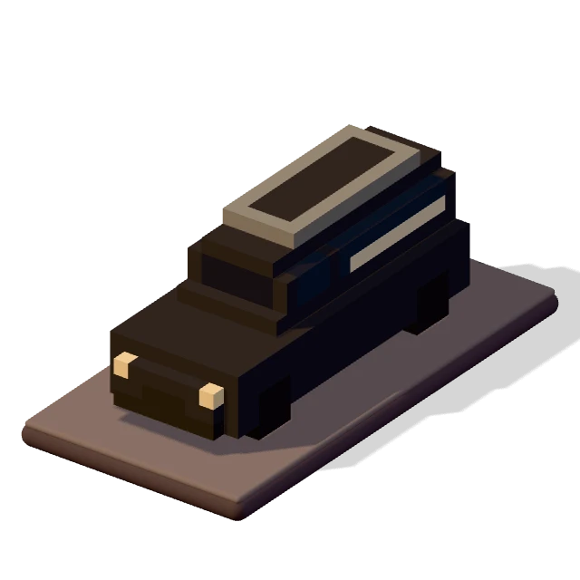 Hearse: the voxel model from the game, standing on a little tile.