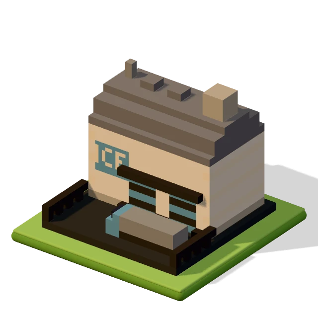 Cold store: the voxel model from the game, standing on a little tile.