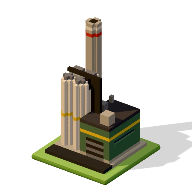 Processing plant: the voxel model from the game, standing on a little tile.