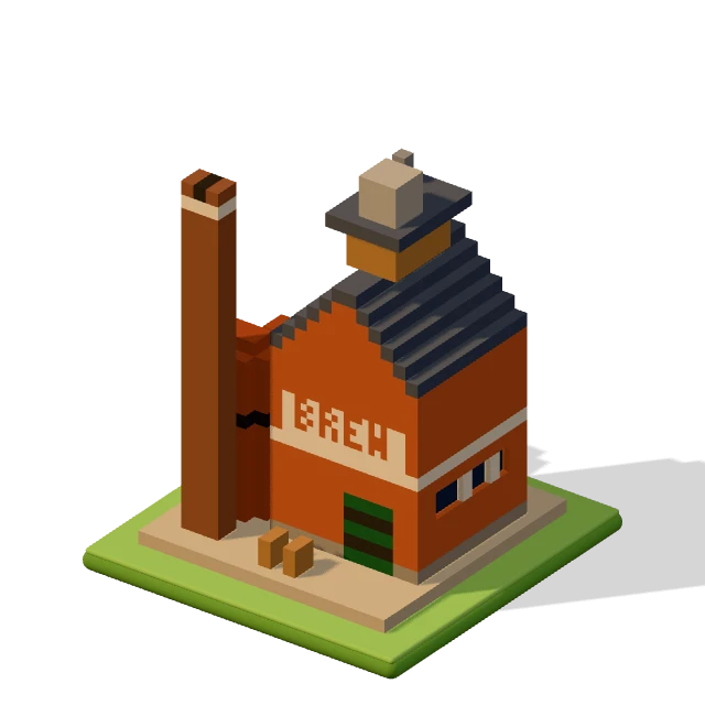 Brewery: the voxel model from the game, standing on a little tile.