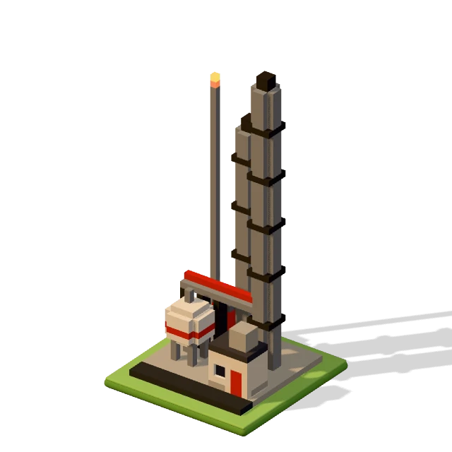 Refinery: the voxel model from the game, standing on a little tile.