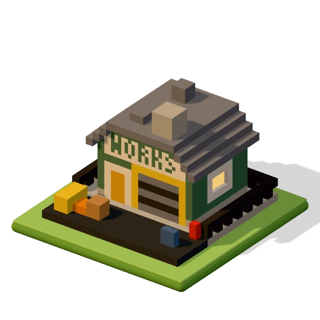 Workshop: the voxel model from the game, standing on a little tile.