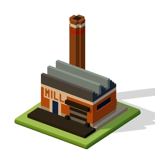 Sawtooth mill: the voxel model from the game, standing on a little tile.