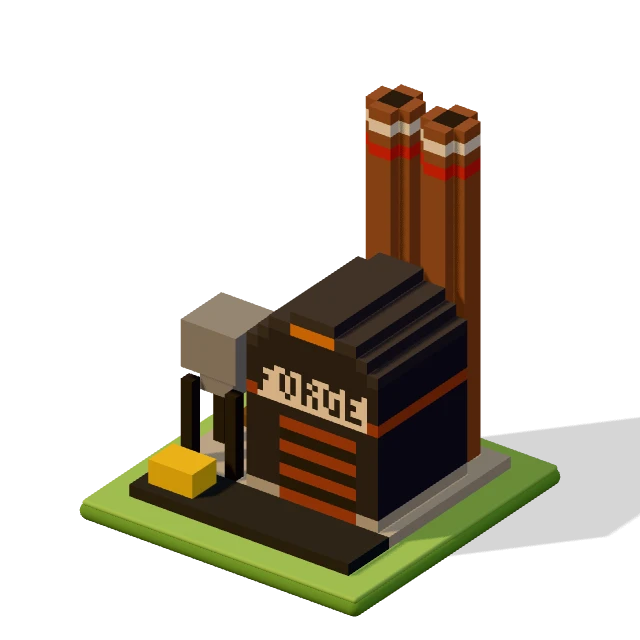 Foundry: the voxel model from the game, standing on a little tile.