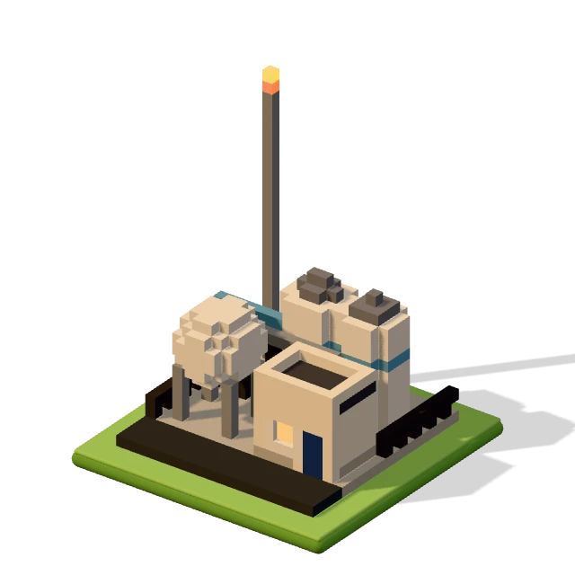 Chemical works: the voxel model from the game, standing on a little tile.