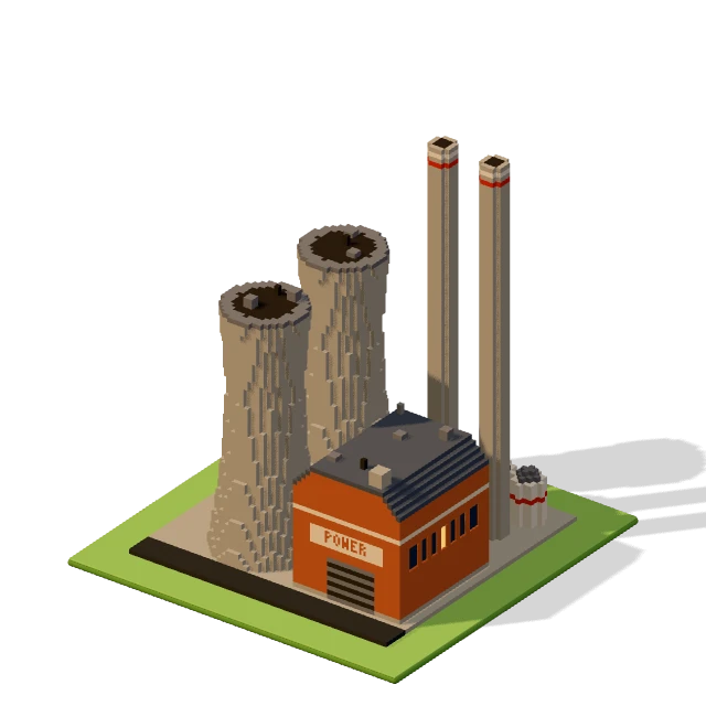 Power station: the voxel model from the game, standing on a little tile.