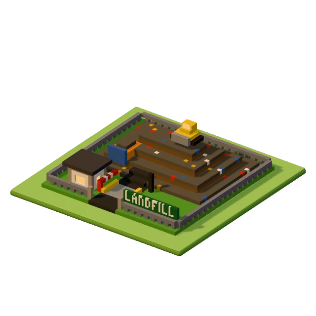 Landfill: the voxel model from the game, standing on a little tile.
