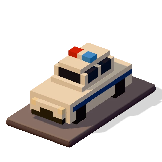 Police car: the voxel model from the game, standing on a little tile.