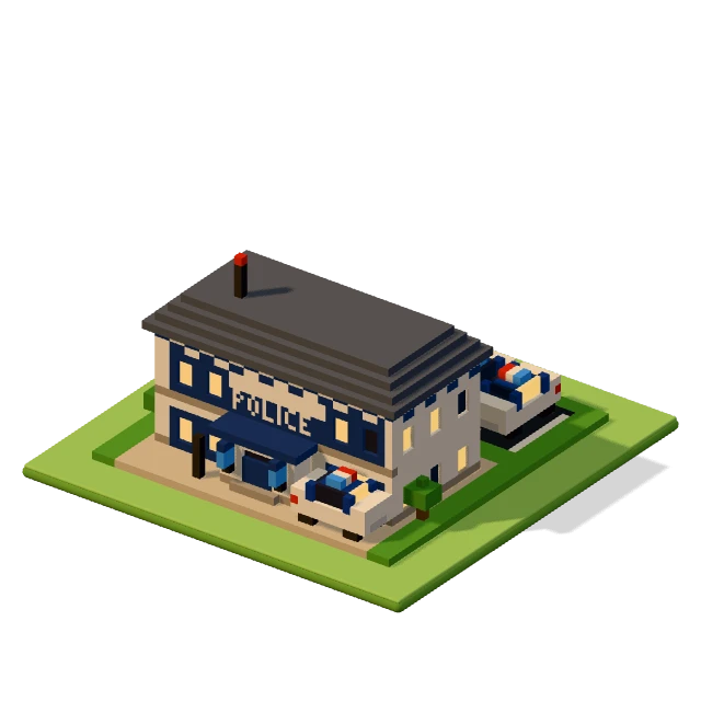 Police station: the voxel model from the game, standing on a little tile.