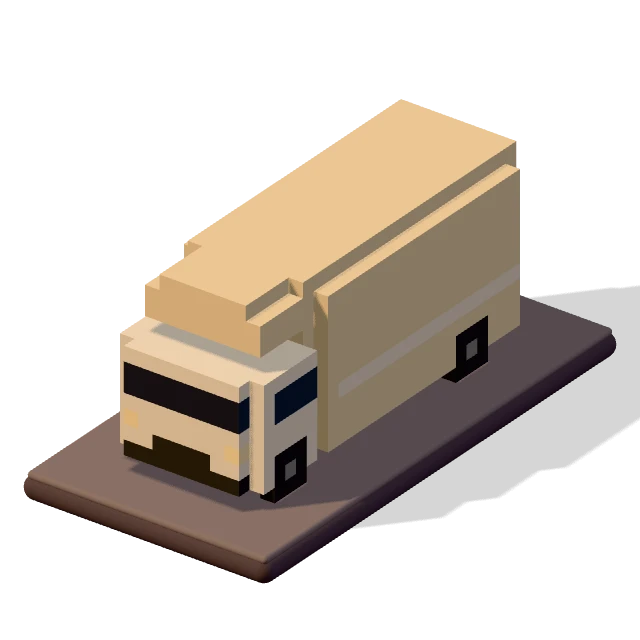 Removals van: the voxel model from the game, standing on a little tile.