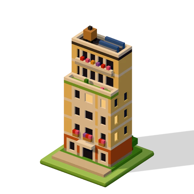 Stepped block: the voxel model from the game, standing on a little tile.