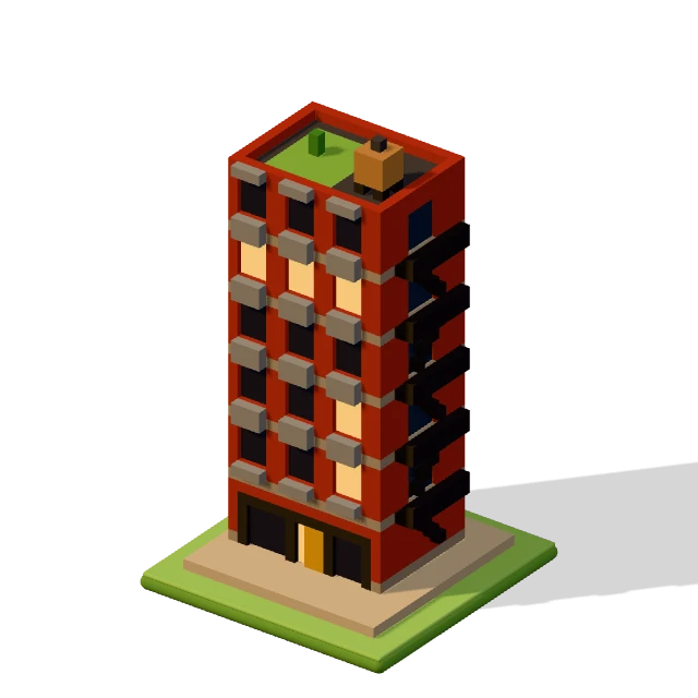 Loft block: the voxel model from the game, standing on a little tile.