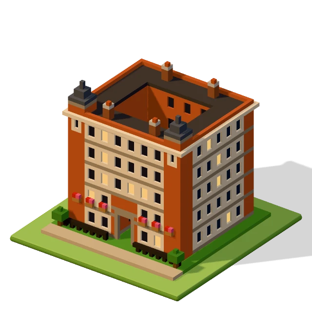 Mansion court: the voxel model from the game, standing on a little tile.
