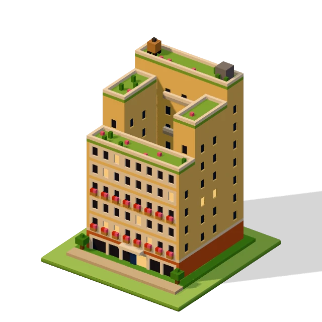 Stepped court: the voxel model from the game, standing on a little tile.