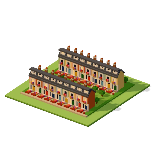 Garden estate: the voxel model from the game, standing on a little tile.