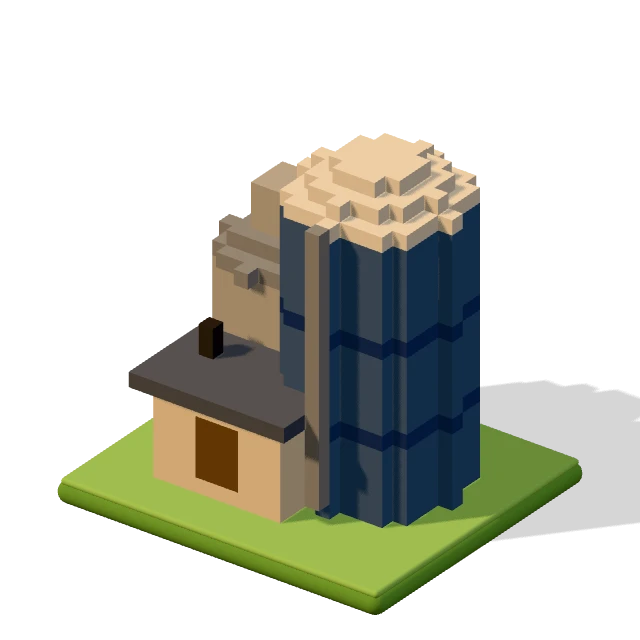 Silos: the voxel model from the game, standing on a little tile.