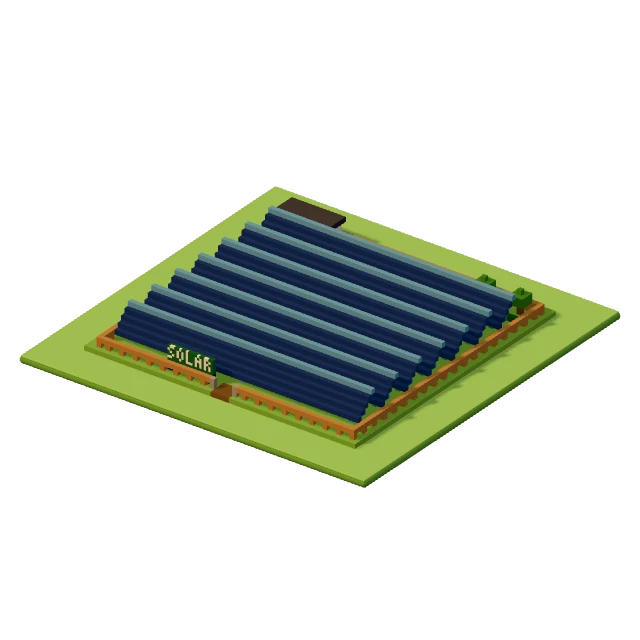 Solar farm: the voxel model from the game, standing on a little tile.