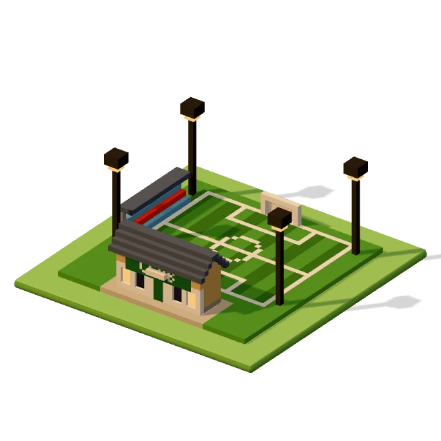 Sports pitch: the voxel model from the game, standing on a little tile.