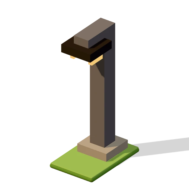 Street lamp: the voxel model from the game, standing on a little tile.