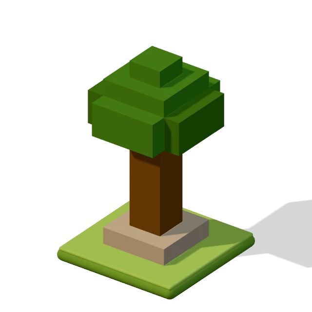 Street tree: the voxel model from the game, standing on a little tile.