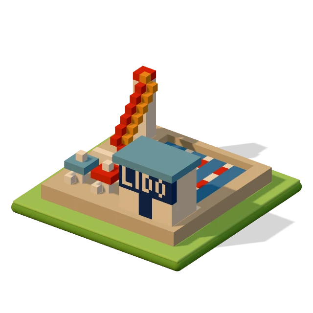 Lido: the voxel model from the game, standing on a little tile.