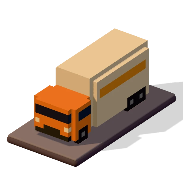 Delivery lorry: the voxel model from the game, standing on a little tile.