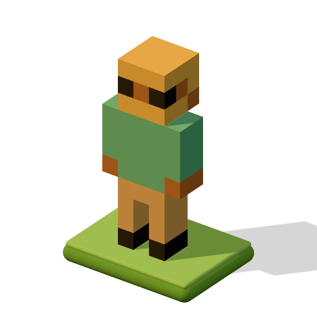 Man with a beard: the voxel model from the game, standing on a little tile.