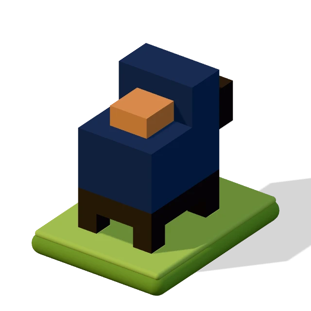 Pram: the voxel model from the game, standing on a little tile.