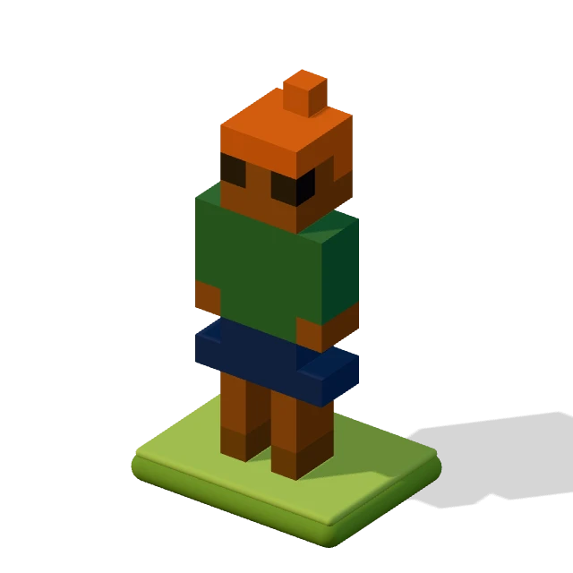 Woman in a dress: the voxel model from the game, standing on a little tile.