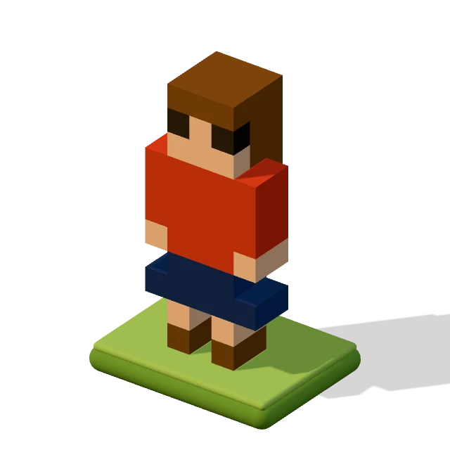 Woman with long hair: the voxel model from the game, standing on a little tile.