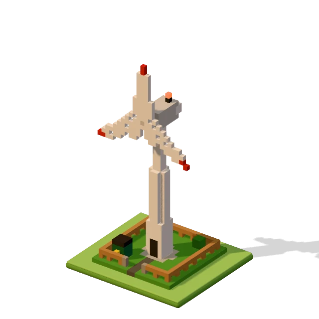 Wind turbine: the voxel model from the game, standing on a little tile.